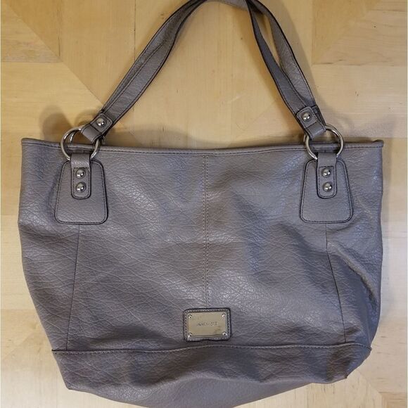 Nine West Faux Leather Gray Taupe Tote Bag - Picture 1 of 9